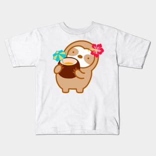 Cute Tropical Coconut Drink Sloth Kids T-Shirt